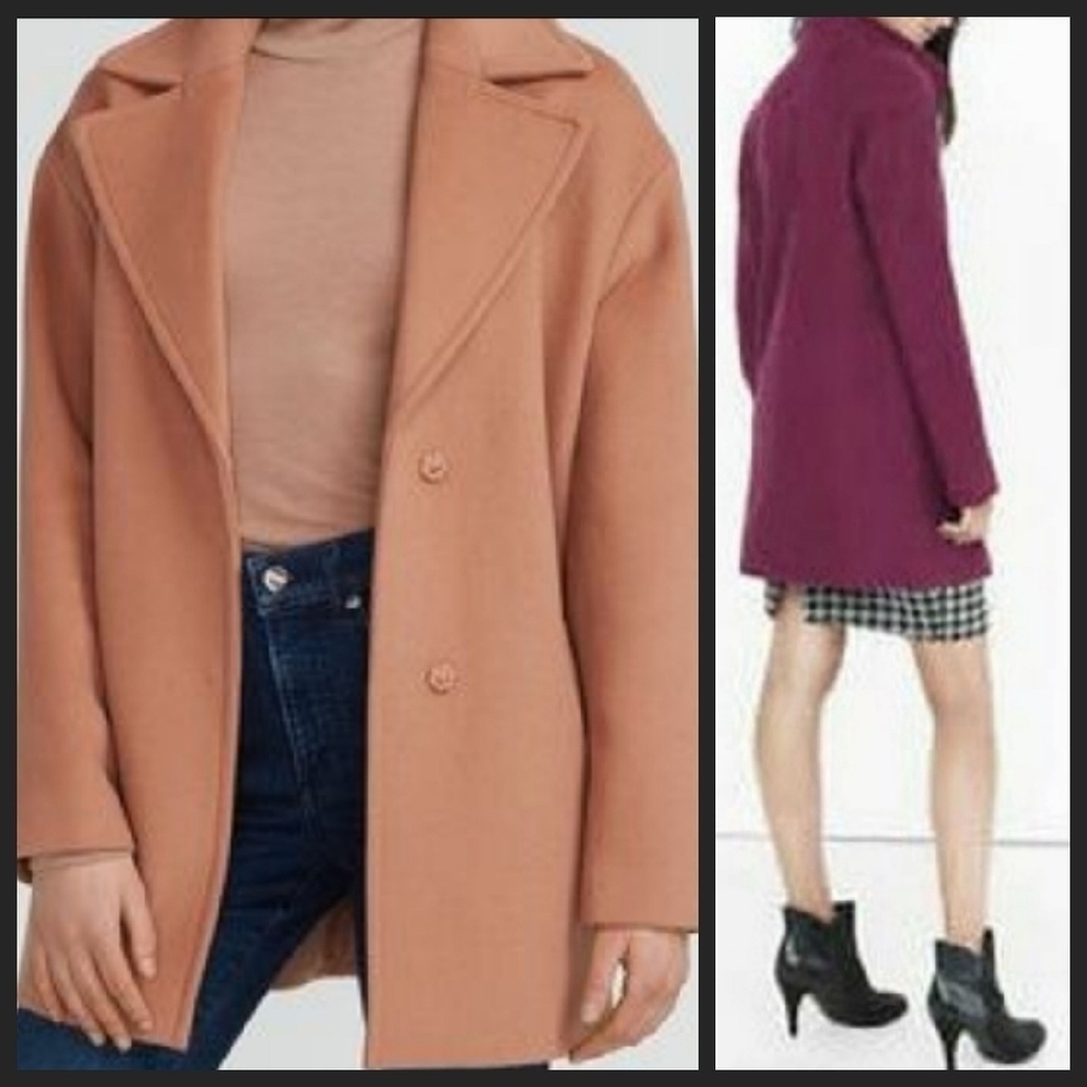 NEW! EXPRESS Berry Wool Blend Cocoon Coat Jacket Large.